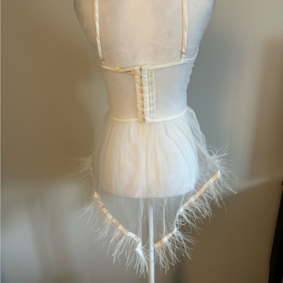 Roma Confidential sheer,sexy Nighty ostrich feather trim white lingerie - Picture 2 of 5